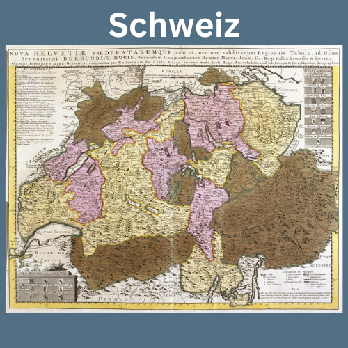Karte der Schweizerischen Eidgenossenschaft .Radierung von Guillaume Delisle.