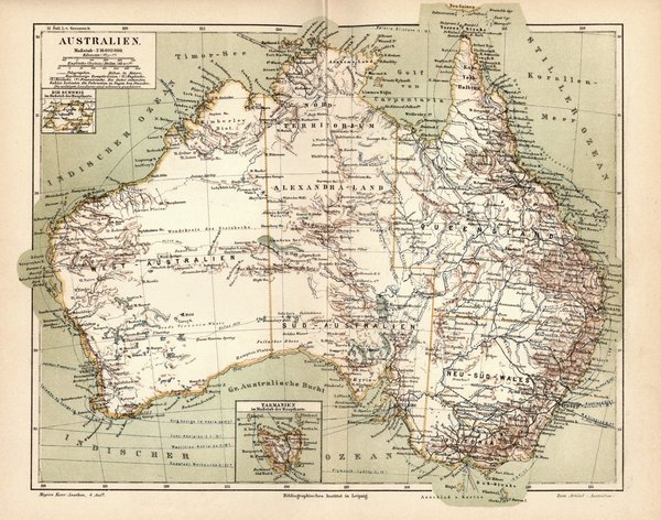 Australien.   Alte Landkarte von 1889.