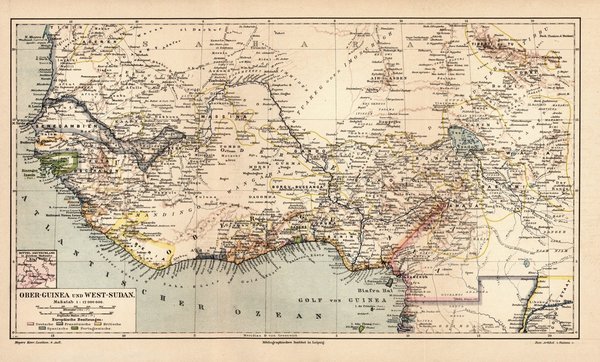 Ober-Guinea und West-Sudan.  Alte Landkarte von 1889.