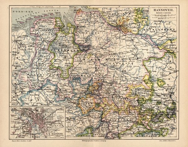 Hannover.  Alte Landkarte von 1889.