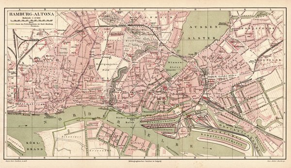 Hamburg-Altona.  Alte Landkarte von 1889.