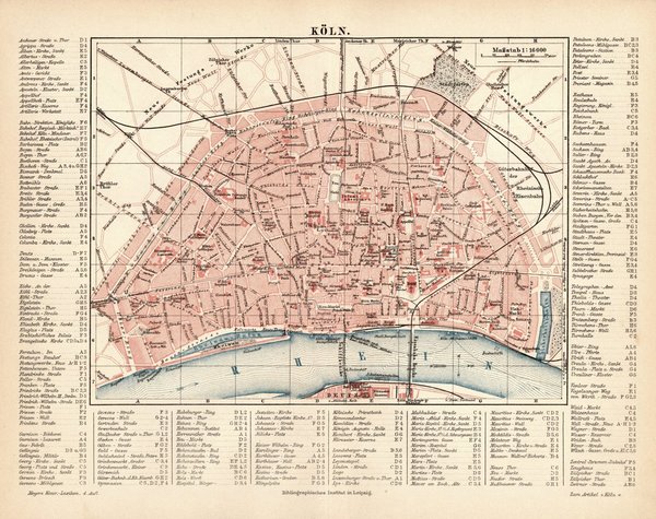 Köln.  Alte Landkarte von 1889.