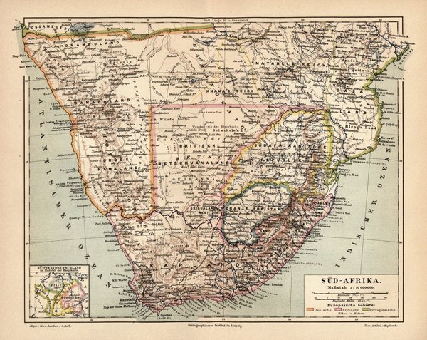 Südafrika.  Alte Landkarte von 1889.