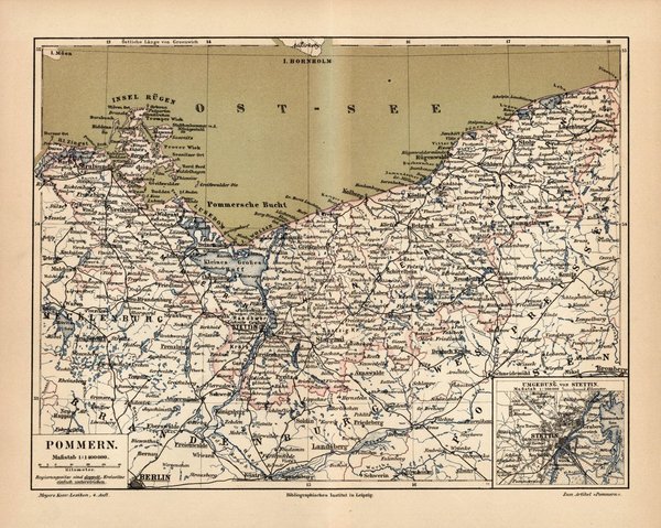 Pommern.  Alte Landkarte von 1889.