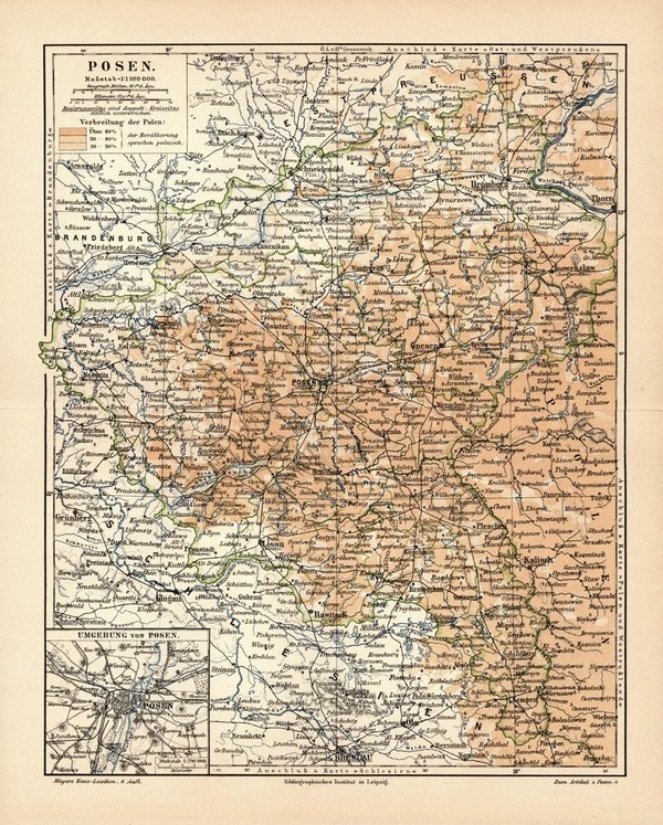 Posen.  Alte Landkarte von 1889.