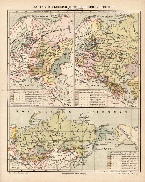 Geschichte des Russischen Reiches 1425-1881.  Alte Landkarte von 1889.