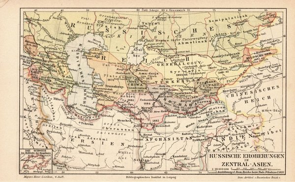 Geschichte des Russischen Reiches 1425-1881.  Alte Landkarte von 1889.
