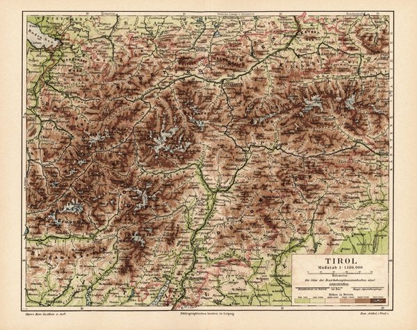 Tirol.  Alte Landkarte von 1889.