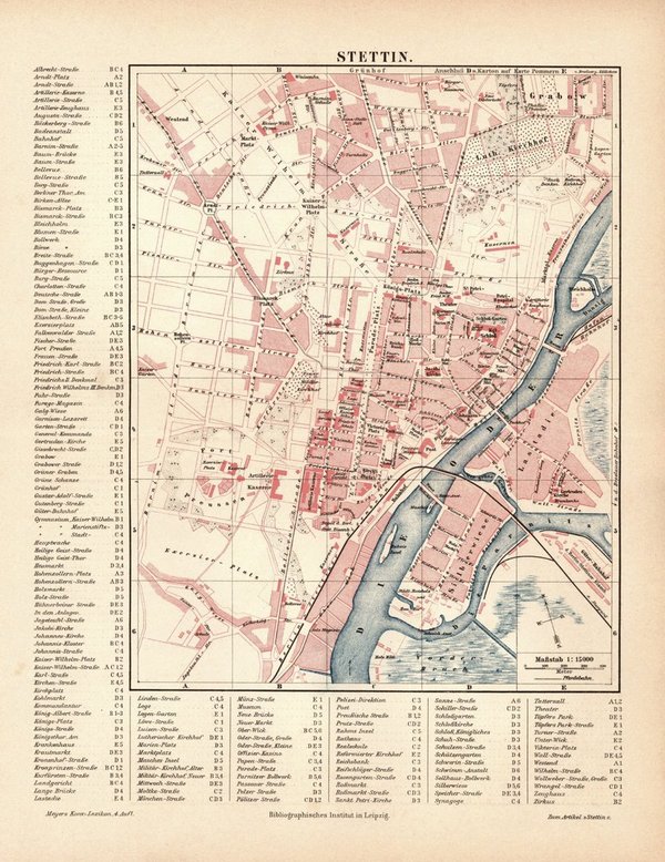 Stettin.  Alte Landkarte von 1889.