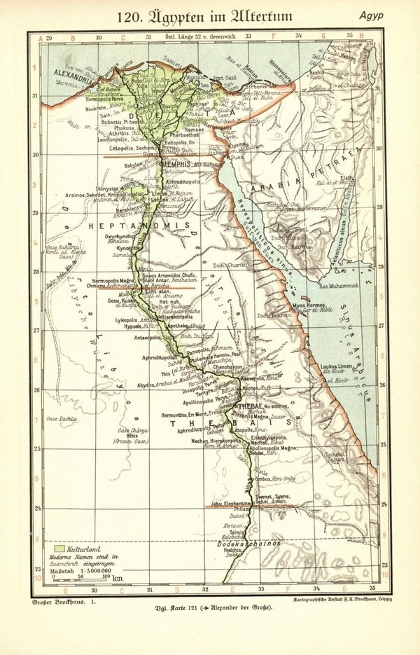 Ägypten im Altertum .  Alte Landkarte von 1928.
