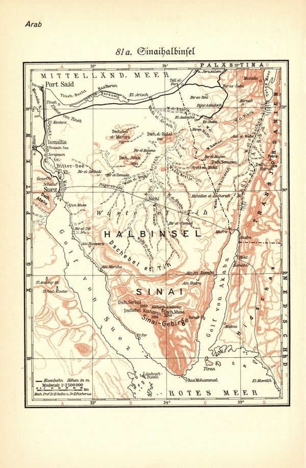Arabien.  Alte Landkarte von 1928.