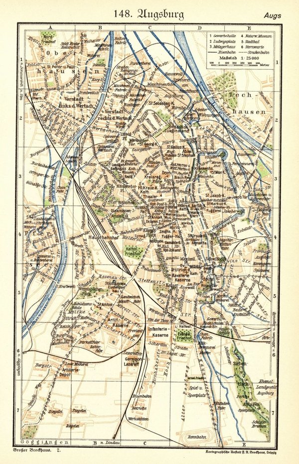 Augsburg.  Alte Landkarte von 1929.