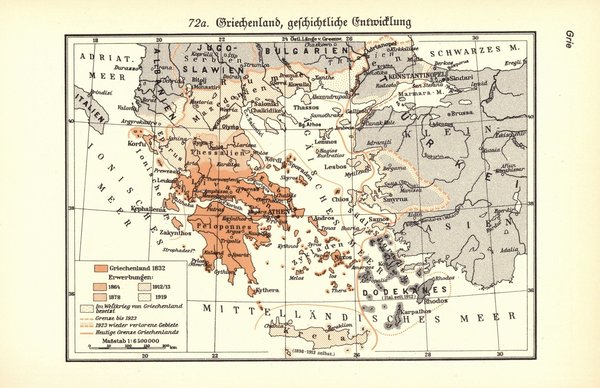Griechenland.  Alte Landkarte von 1930.