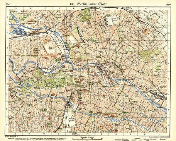 Berlin, Innere Stadt.  Alte Landkarte von 1929.