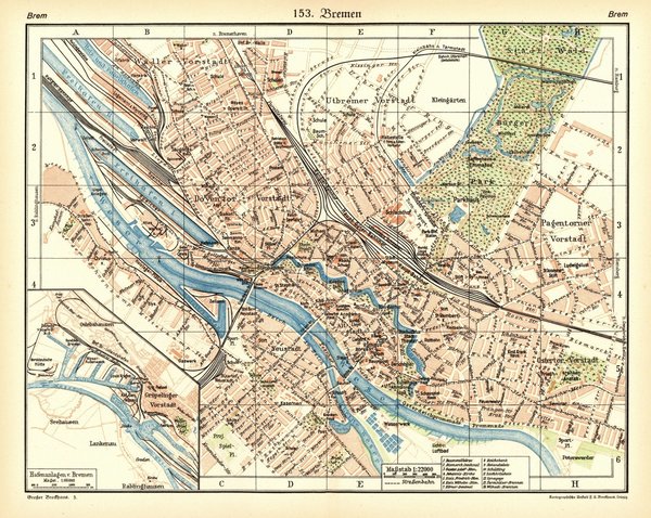 Bremen.  Alte Landkarte von 1929.