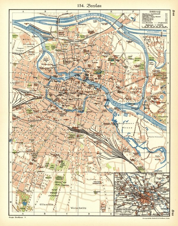 Breslau.  Alte Landkarte / Stadtplan von 1929.