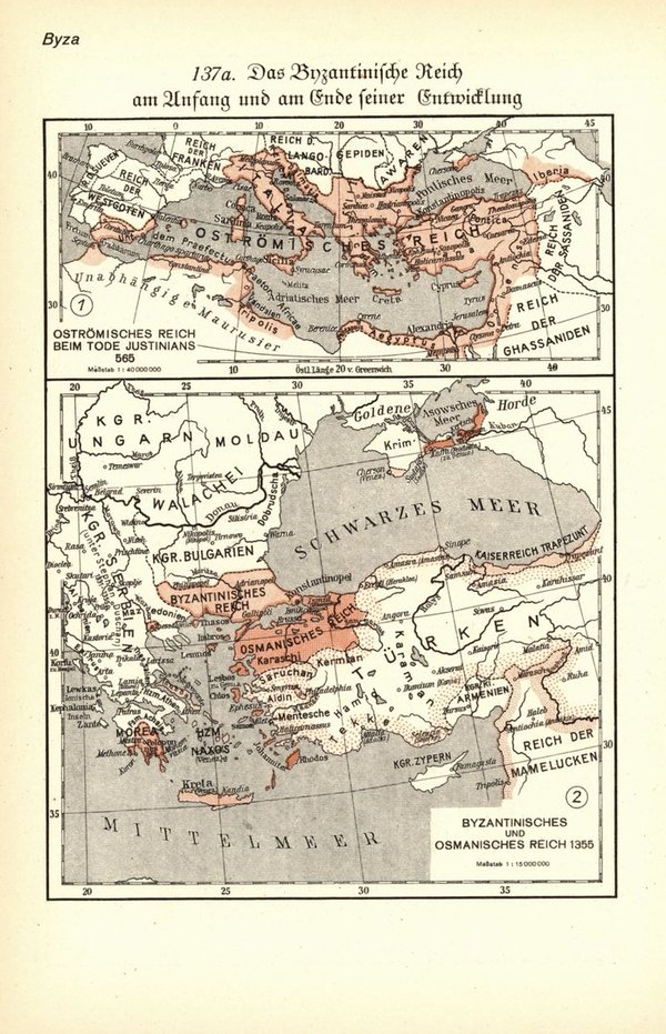Byzantinisches Reich um das Jahr 1000.  Alte Landkarte von 1929.