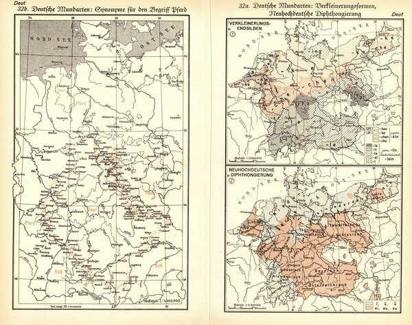 Deutsche Mundarten.  Alte Landkarte von 1929.