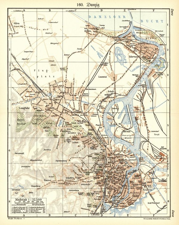 Danzig.  Alte Landkarte von 1929.