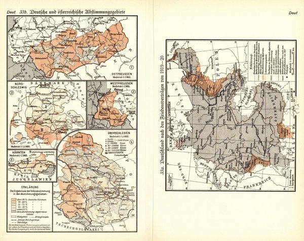 Mitteleuropa, Sprachenverteilung und Staaten.  Alte Landkarte von 1929.