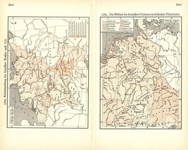 Deutschland im Mittelalter.  Alte Landkarte von 1929.