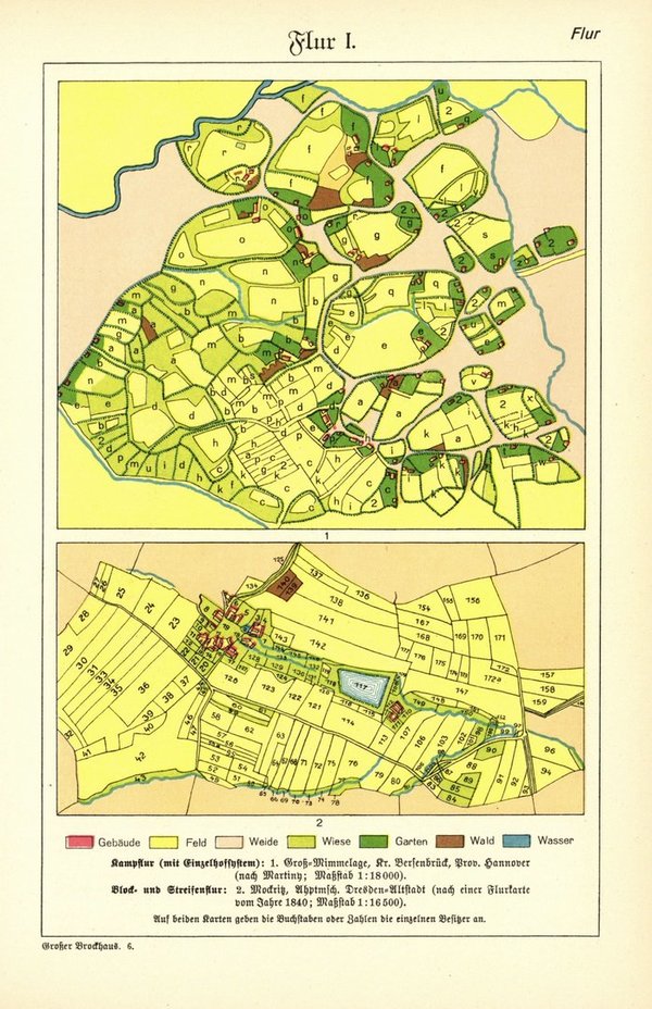 Flur.  Alte Landkarte von 1930.