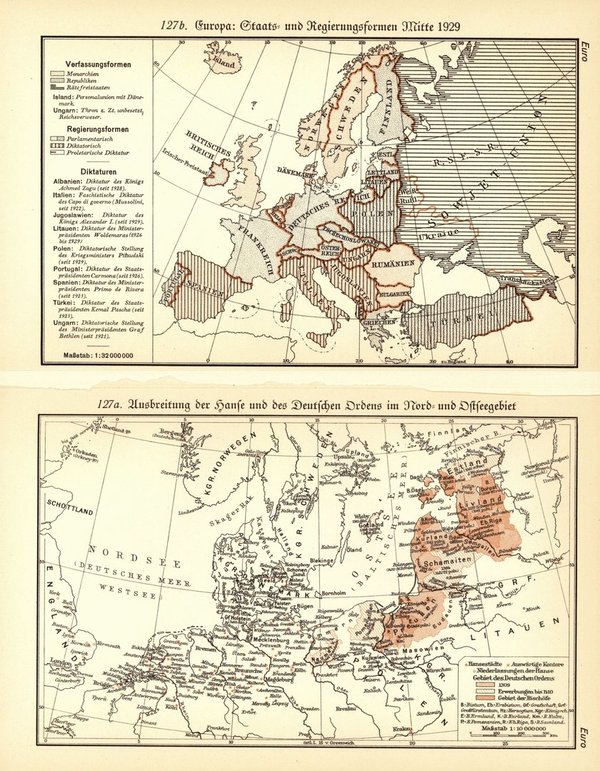 Europa im 18. und 19. Jahrhundert.  Alte Landkarte von 1930.