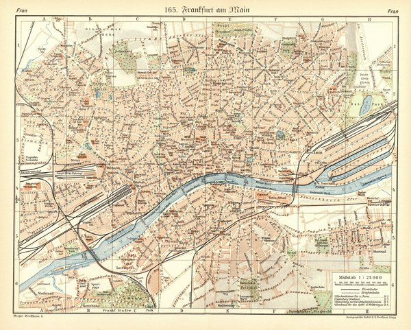 Frankfurt am Main.  Alte Landkarte von 1930.