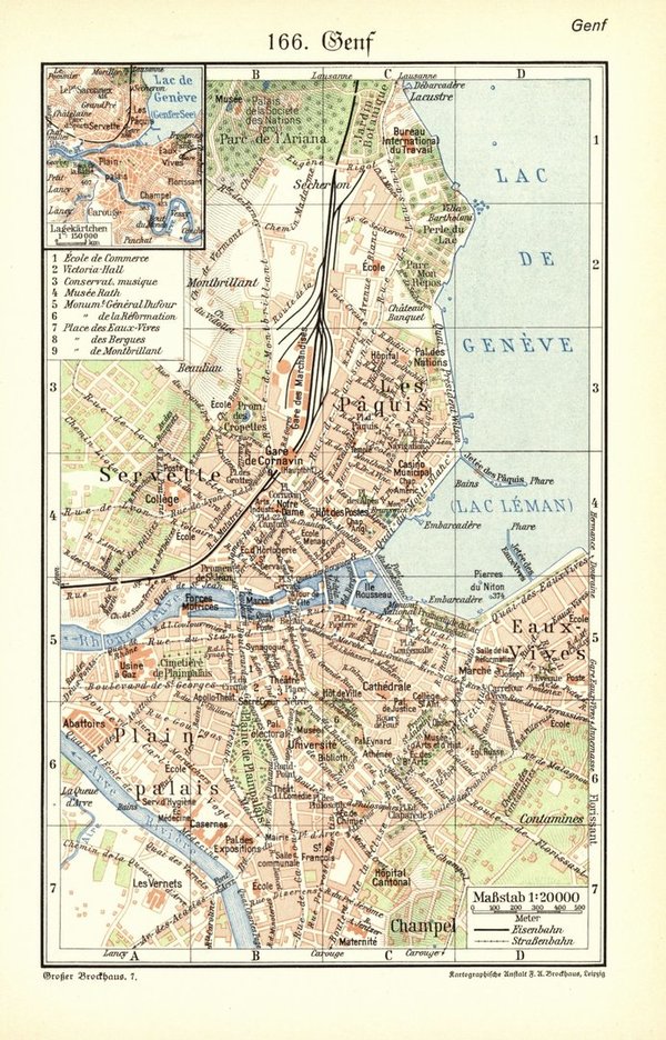Genf.  Alte Landkarte von 1930.