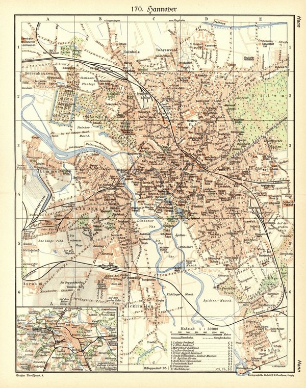 Hannover.  Alte Landkarte / stadtplan von 1931.