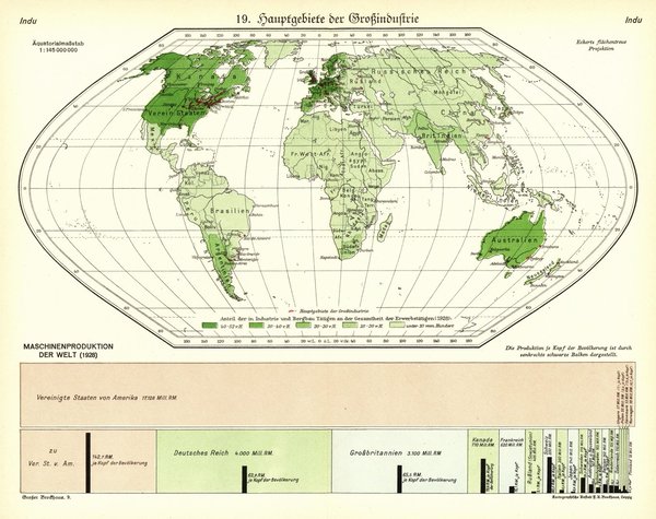 Hauptgebiete der Großindustrie.  Alte Landkarte von 1931.