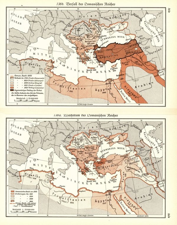 Islamische Reiche.  Alte Landkarte von 1931.