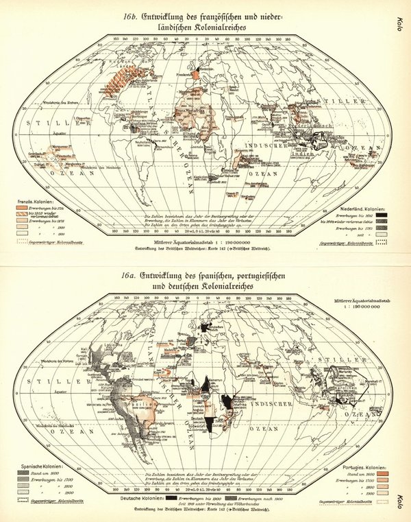 Kolonien und Staatenbildung, Weltverkehrsstraßen.  Alte Landkarte von 1931.