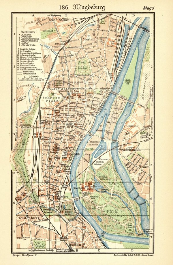 Magdeburg.  Alte Landkarte von 1932.