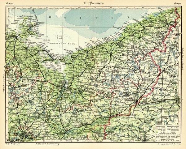 Pommern.  Alte Landkarte von 1933.