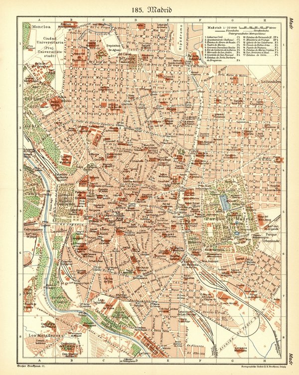 Madrid.  Alte Landkarte von 1932.
