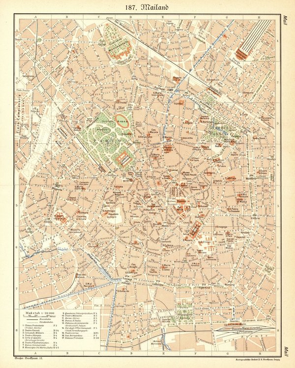 Mailand.  Alte Landkarte von 1932.