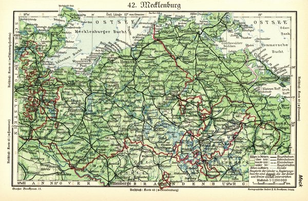 Mecklenburg.  Alte Landkarte von 1932.