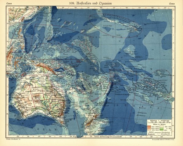 Australien und Ozeanien.  Alte Landkarte von 1933.