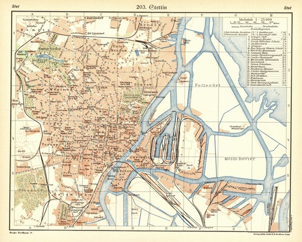 Stettin.  Alte Landkarte von 1934.