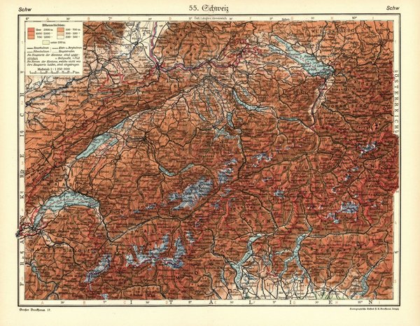 Schweiz.  Alte Landkarte von 1933.