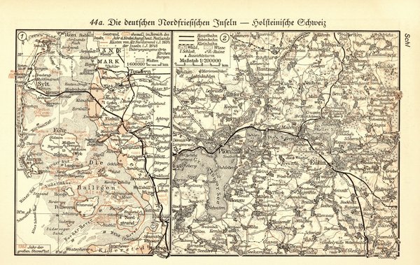 Schleswig-Holstein.  Alte Landkarte von 1933.
