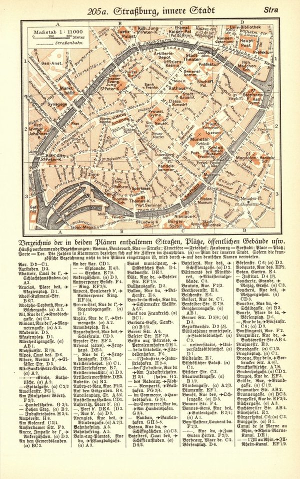 Straßburg.  Alte Landkarte von 1933.