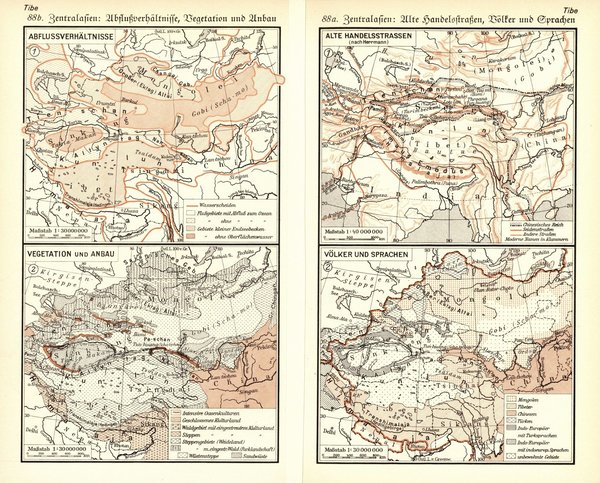 Zentralasien.  Alte Landkarte von 1934.