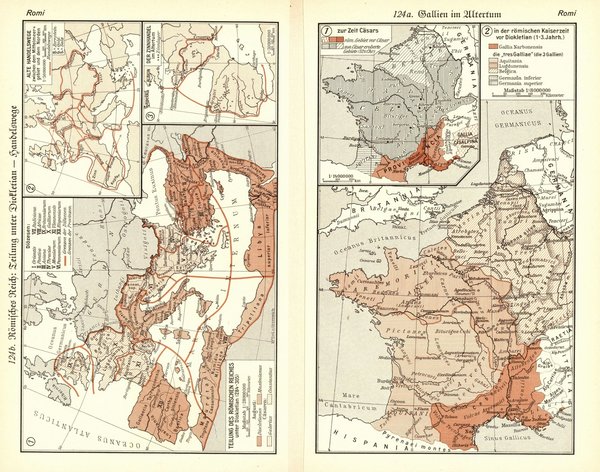 Römisches Reich.  Alte Landkarte von 1933.