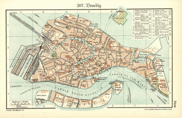 Venedig.  Alte Landkarte von 1934.
