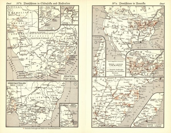 Deutsche Kolonien unter Mandat.  Alte Landkarte von 1935.