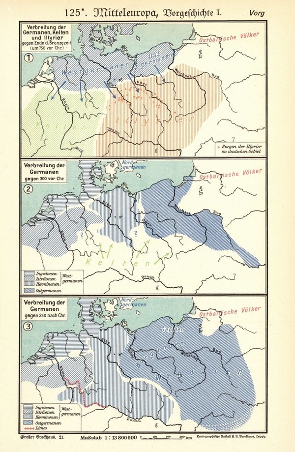 Mitteleuropa, Vorgeschichte.  Alte Landkarte von 1935.