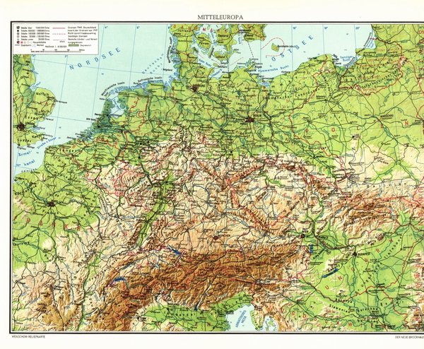 Mitteleuropa.  Alte Landkarte von 1960.