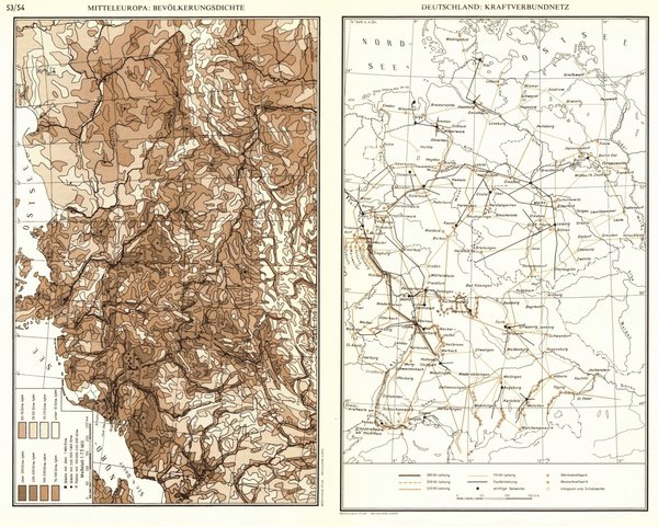 Mitteleuropa, Geologie.  Alte Landkarte von 1960.